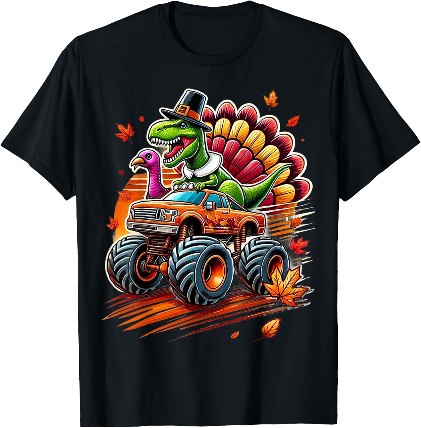 Funny Boys Thanksgiving Shirt Outfit Fall Shirts Kids T Rex T-Shirt - T-Shirt | Black