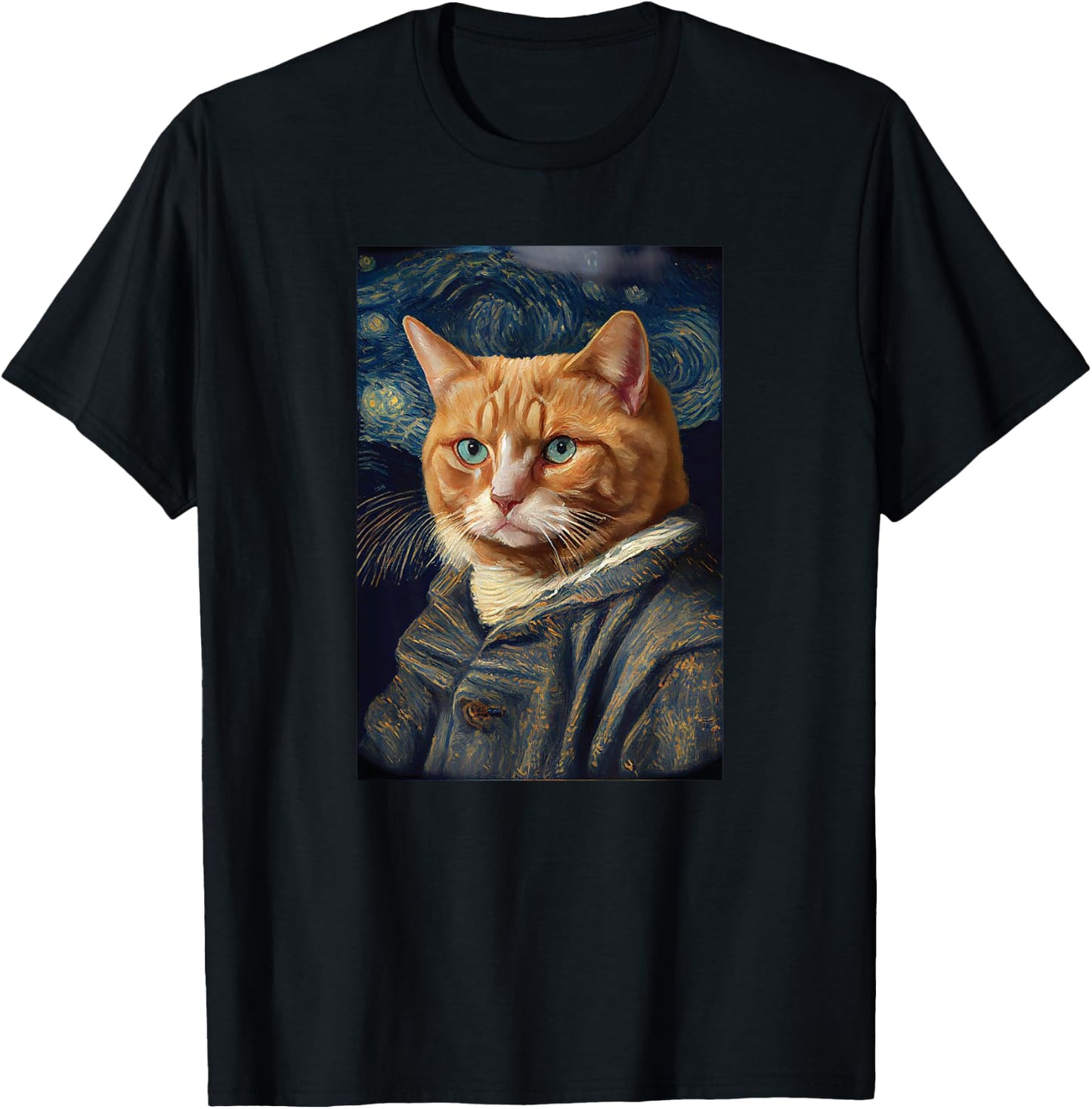 Funny Cat Art Painting Lover cats kitty kitten Starry Night T-Shirt - T-Shirt | Black
