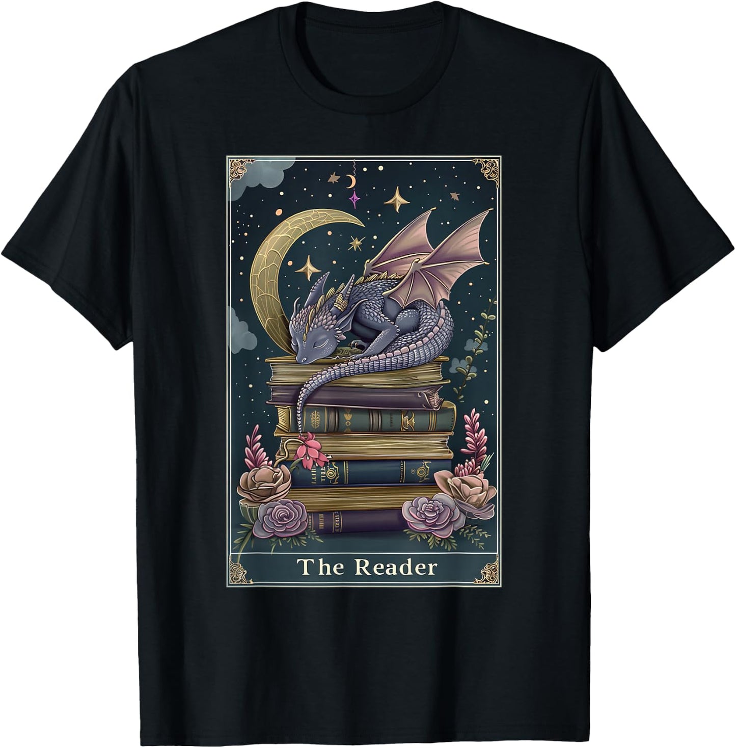 The Reader Tarot Card Book Dragon Romantasy Fantasy Bookish T-Shirt - T-Shirt | Black