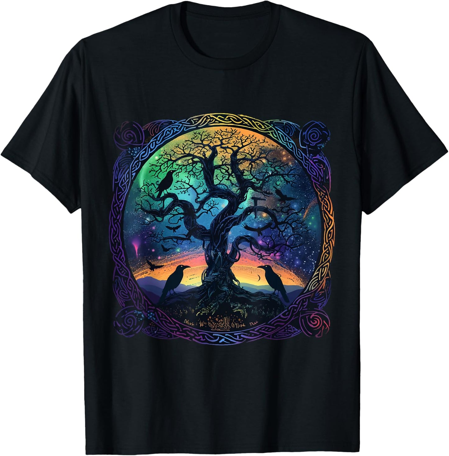 Hugin & Munin Raben Odins Wikinger Baum des Lebens T-Shirt - T-Shirt | Black