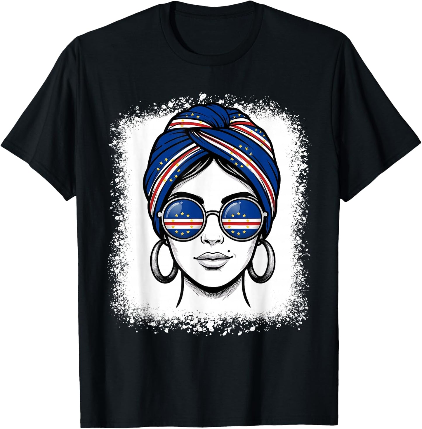 Cabo Verde Flag Woman Turban Sunglasses Pride T-Shirt - T-Shirt | Black