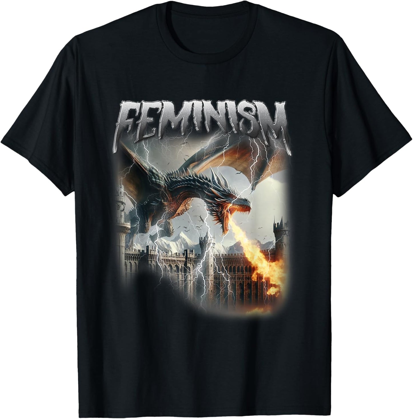 Feminism Dragon Fantasy Feminist Dark Academia Women T-Shirt - T-Shirt | Black