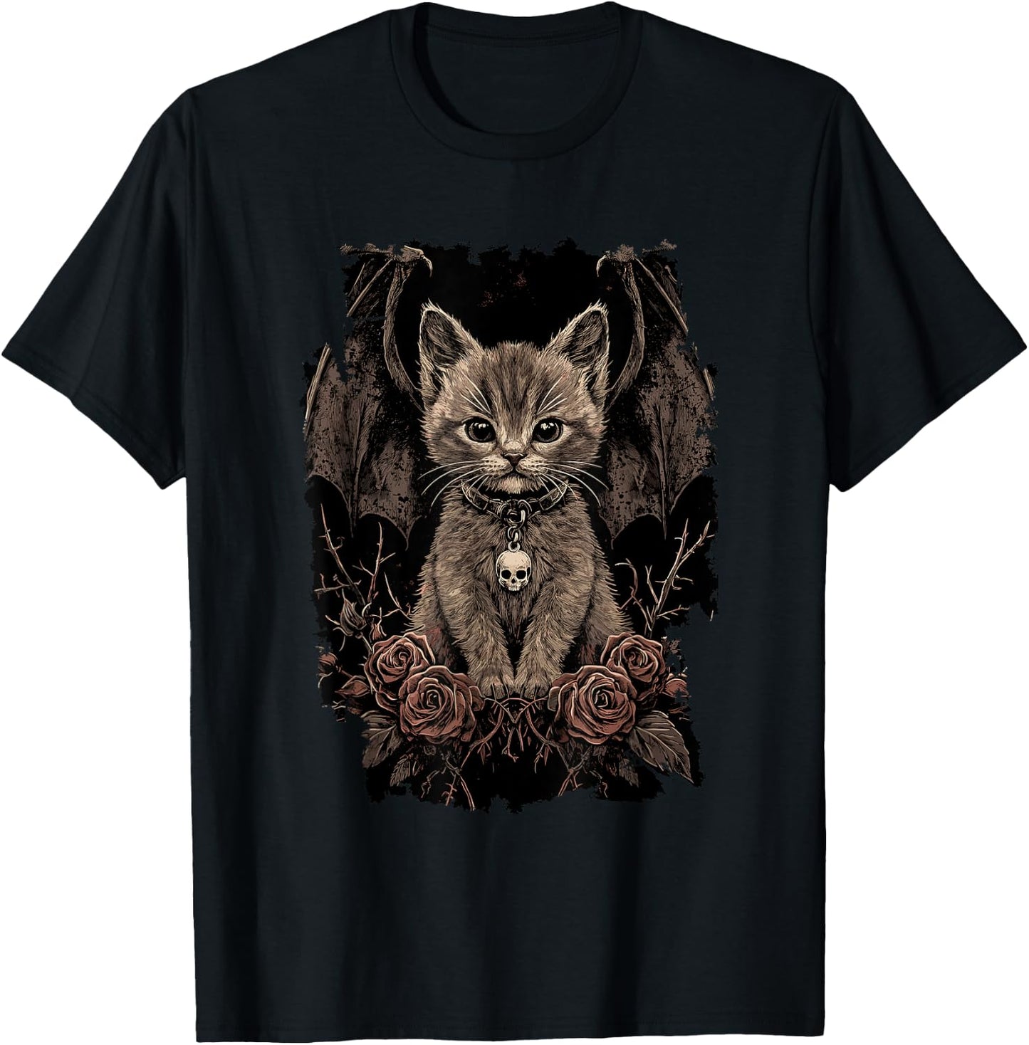 Mystic Cat with Wings - Gothic , Black, S T-Shirt - T-Shirt | Black