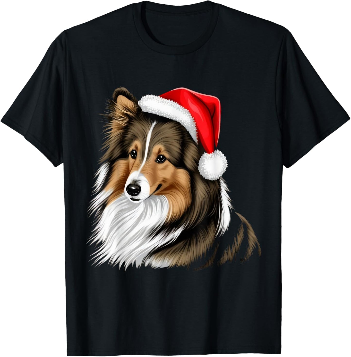 Xmas Shetland Sheepdog Santa on Christmas Sheltie Men Women Kids T-Shirt - T-Shirt | Black