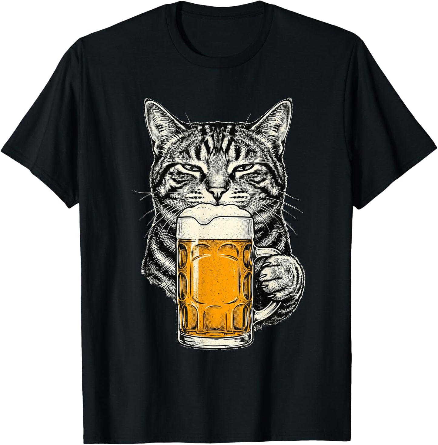 Cat Drinking Beer Funny Retro Vintage Tabby Cat Lover T-Shirt - T-Shirt | Black