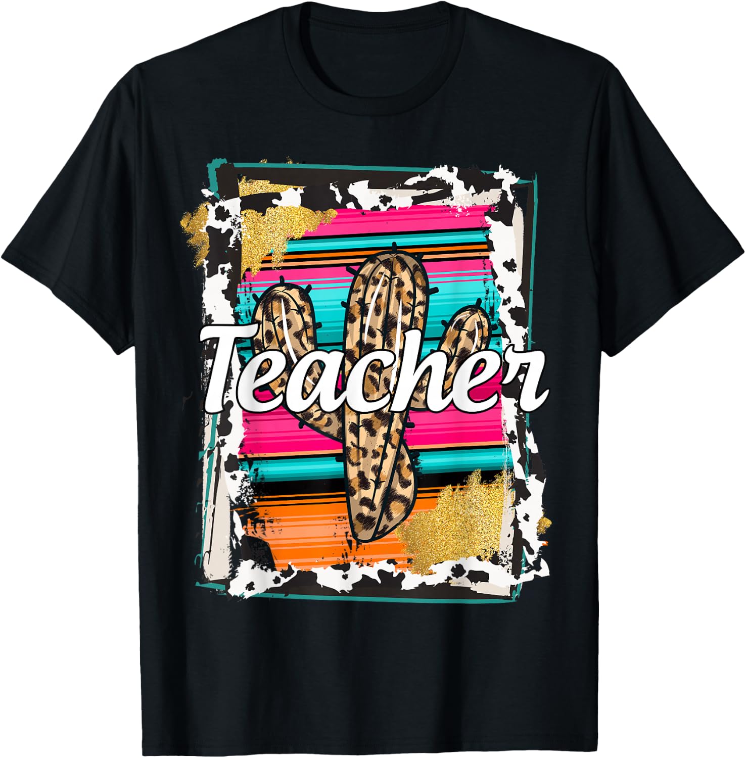 Teacher Serape Cactus Dessert Western Relashionship T-Shirt - T-Shirt | Black