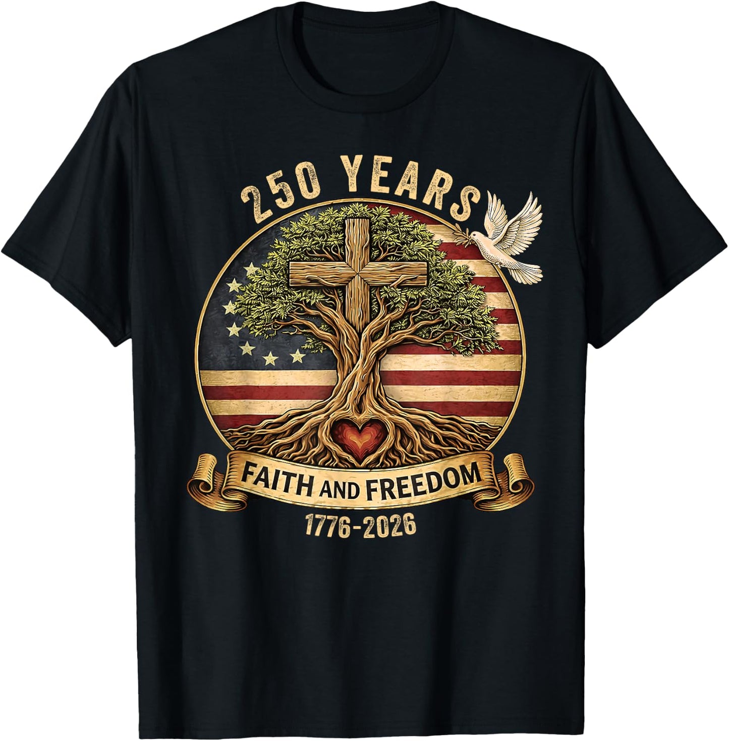 250 Years 1776-2026 Christian USA 250th Jesus God 4th July T-Shirt - T-Shirt | Black