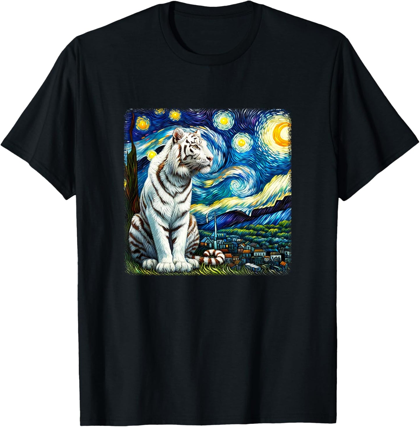 White Tiger Starry Night T-Shirt - T-Shirt | Black