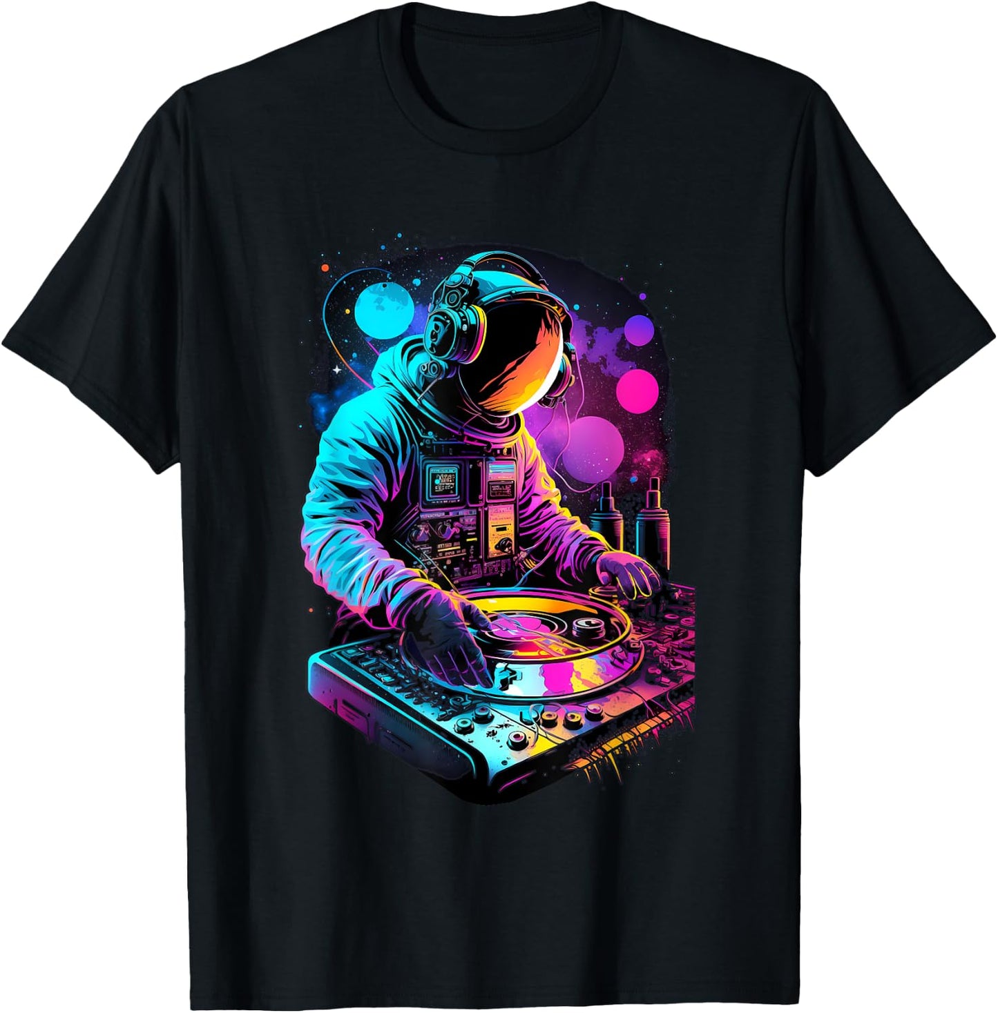 Astronaut DJ, Festival DJing EDM Psytrance Techno Retro , Black T-Shirt - T-Shirt | Black