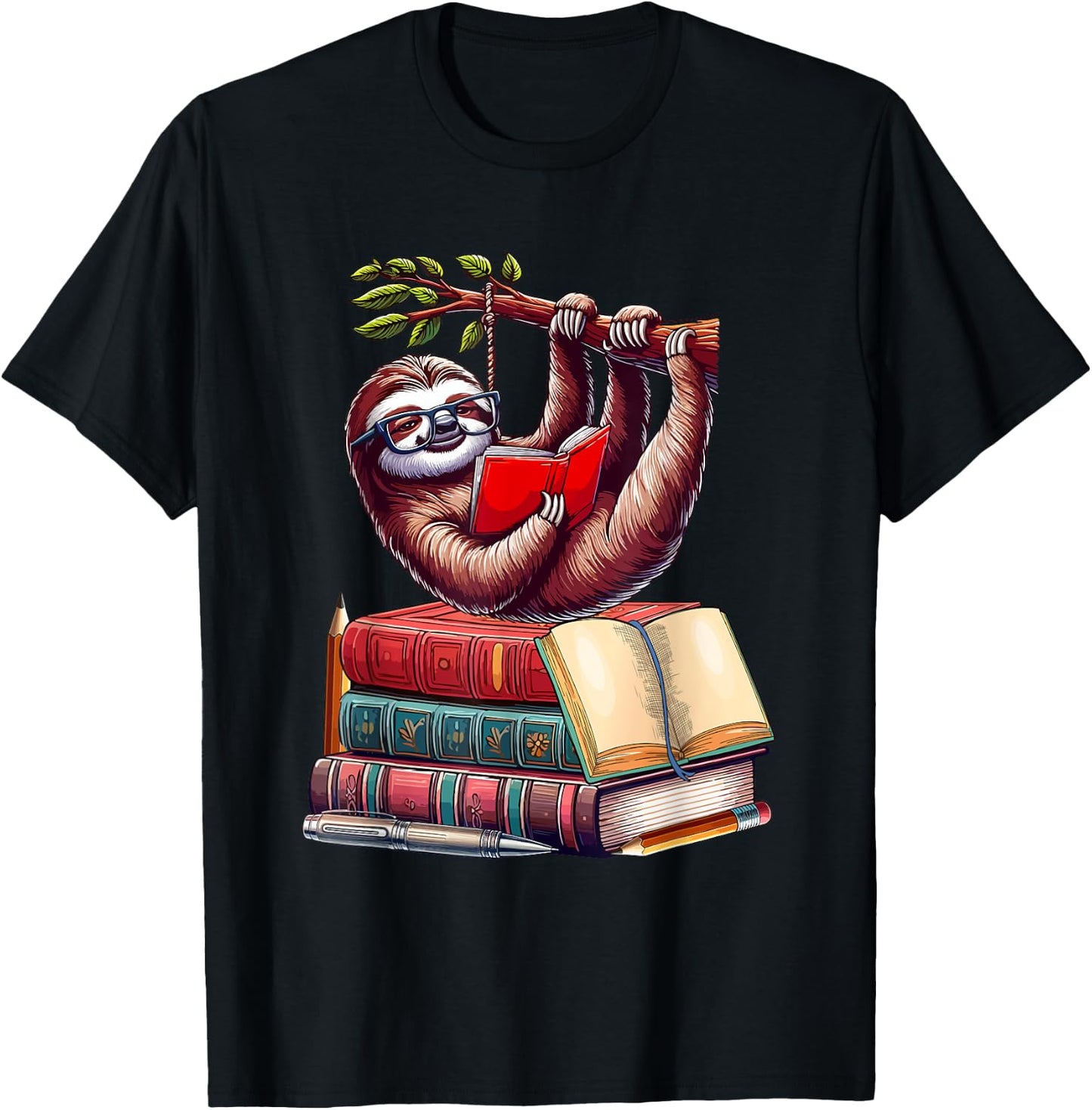 Sloth Reading Books Matching Bookworm Readers Librarian T-Shirt - T-Shirt | Black