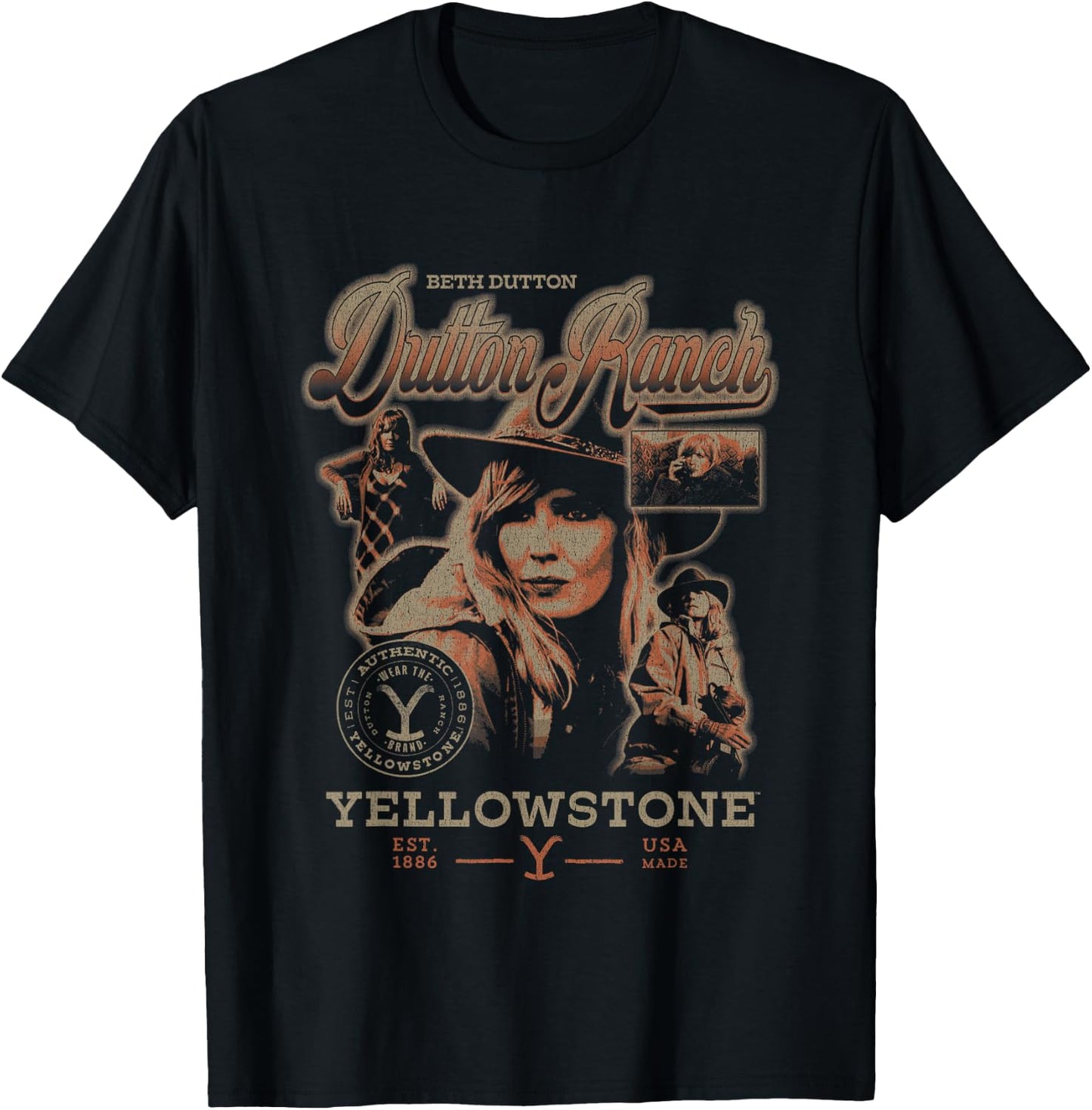 Yellowstone Iconic Beth Dutton Distressed Big Chest Poster T-Shirt - T-Shirt | Black