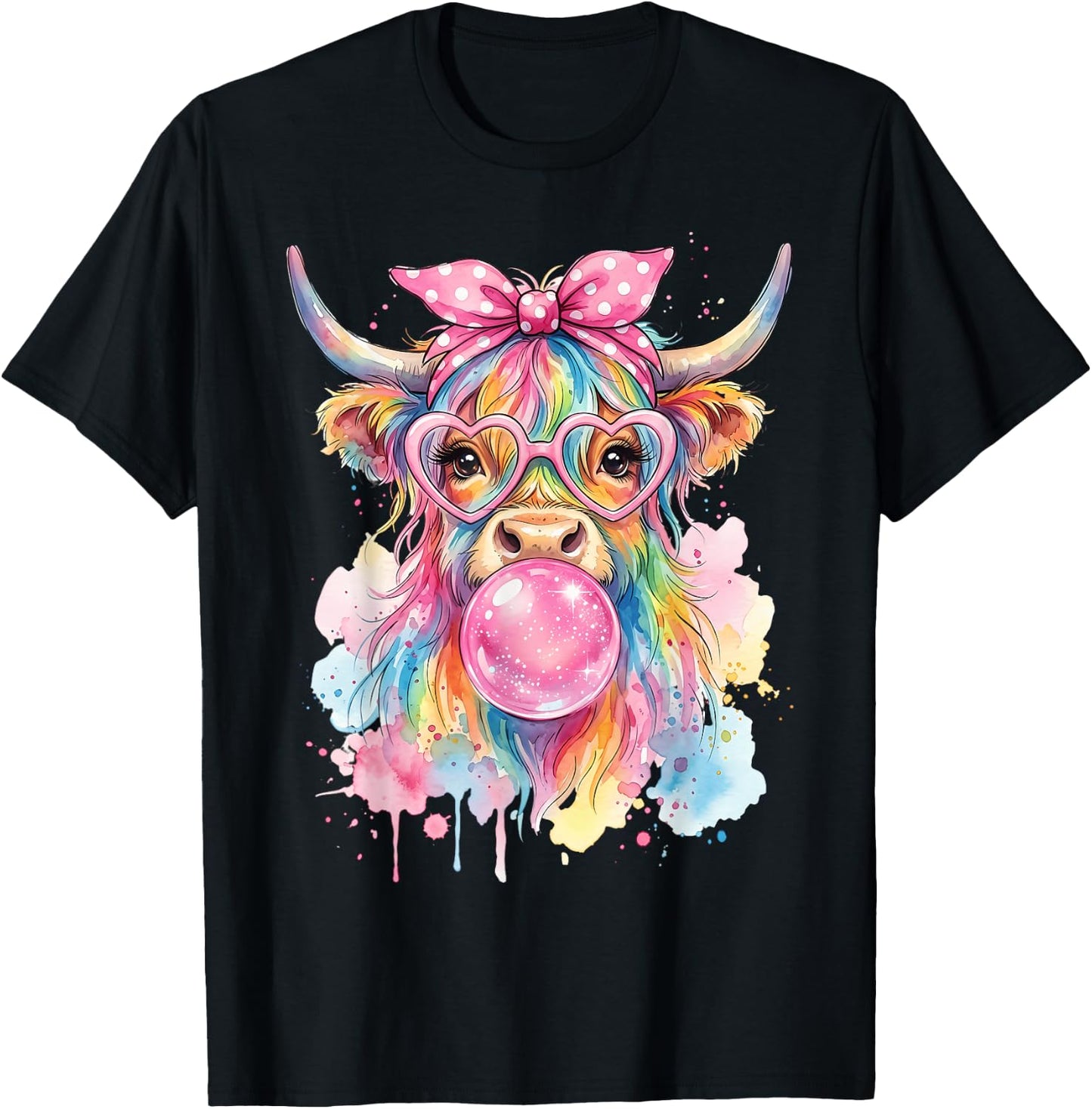 Highland Cow Blowing Bubblegum T-Shirt - T-Shirt | Black