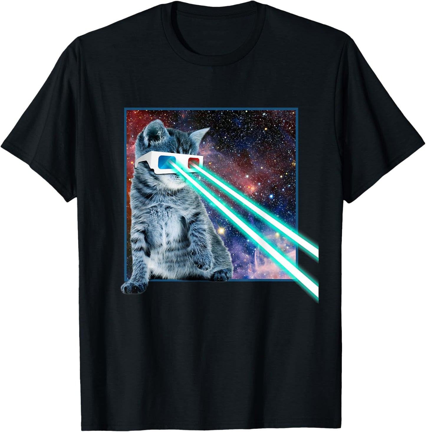 Laser Eyes Space Cat | Funny Kitty 3D Glasses Gift T-Shirt - T-Shirt | Black