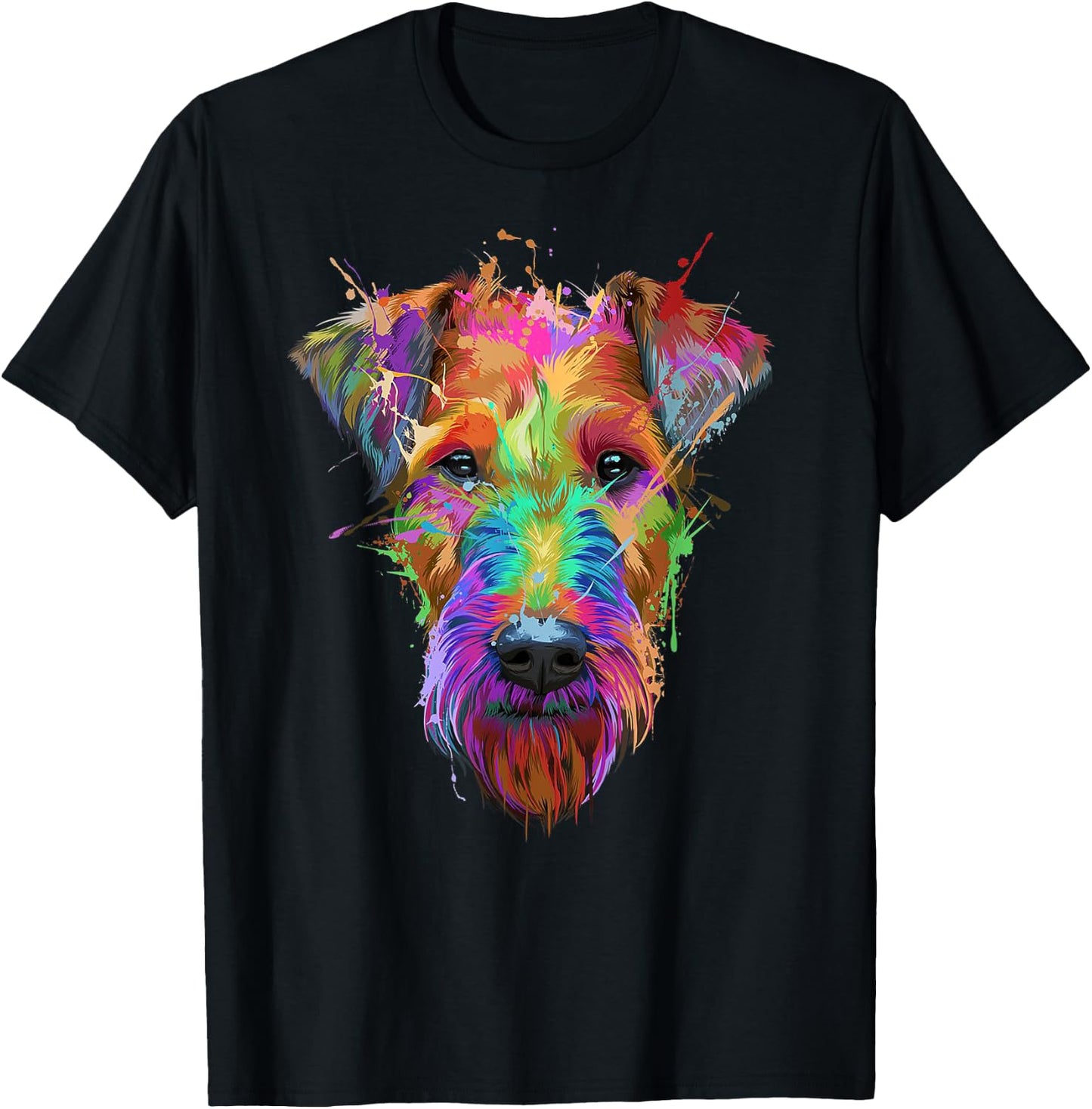 Cute Airedale Terrier Dog Colorful Pop Art Style Retro T-Shirt - T-Shirt | Black