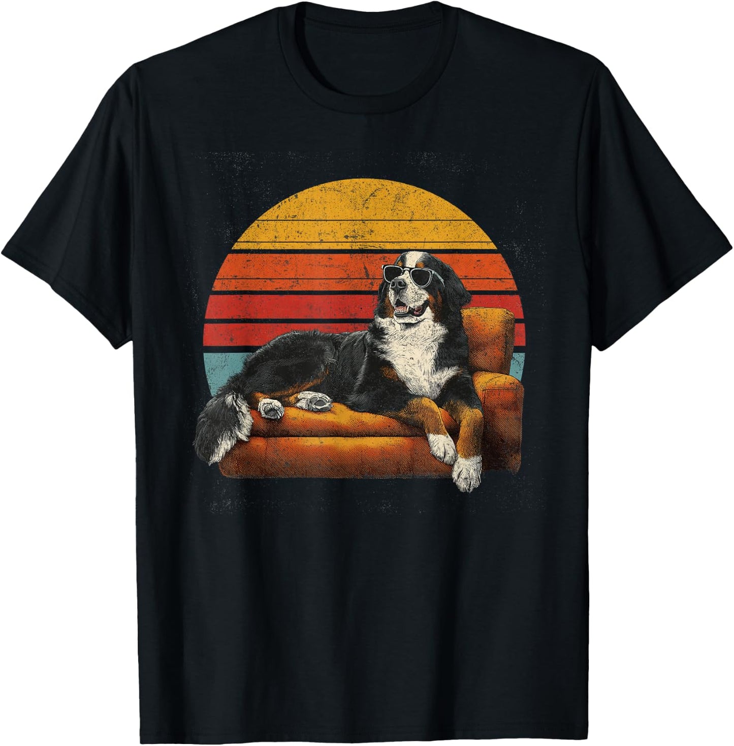 Bernese Mountain Dad Dog Sunglasses Vintage Fathers Day T-Shirt - T-Shirt | Black