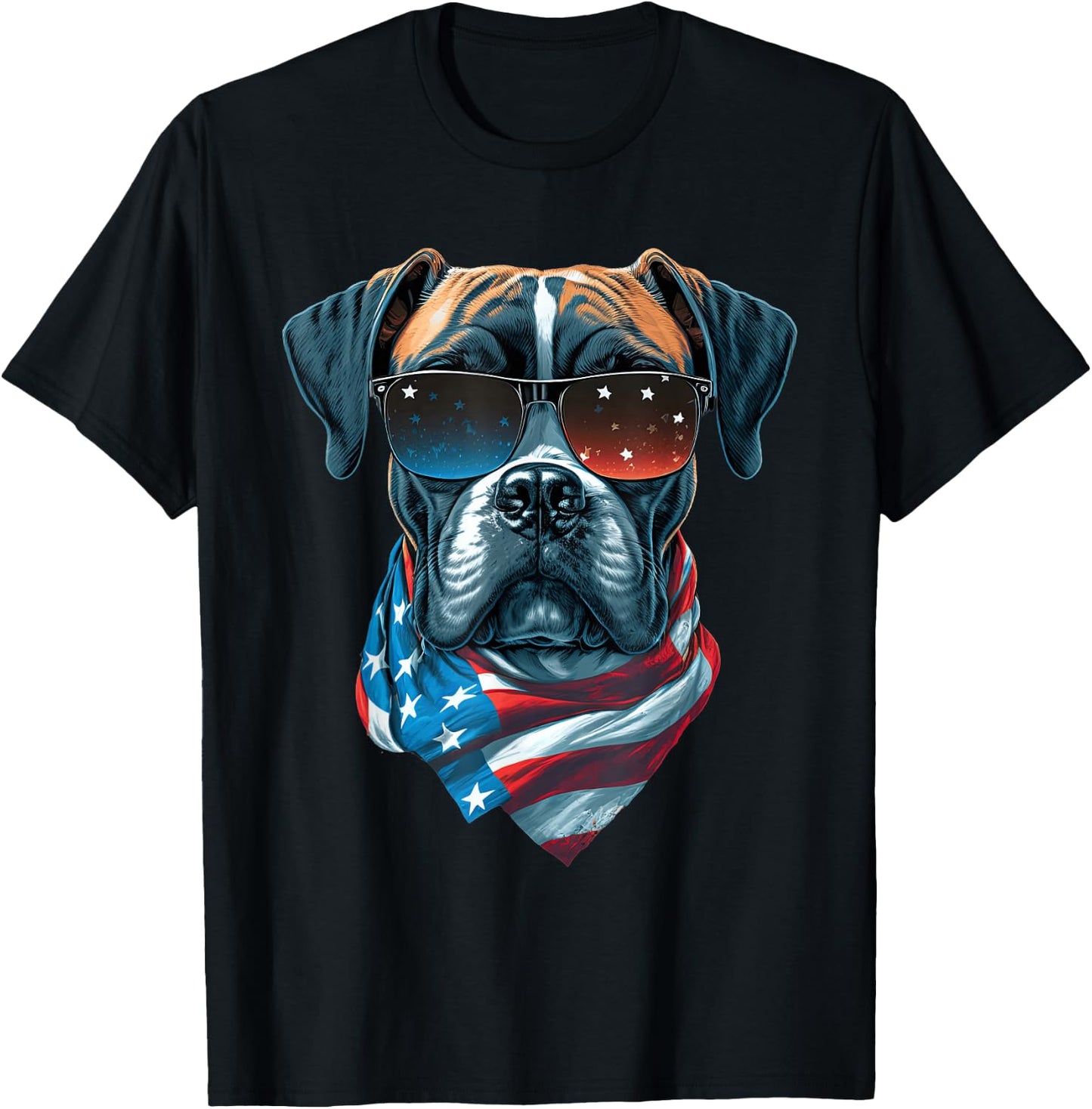 Boxer Dog With USA Sunglasses Patriotic For 4th Of July T-Shirt - T-Shirt | Black