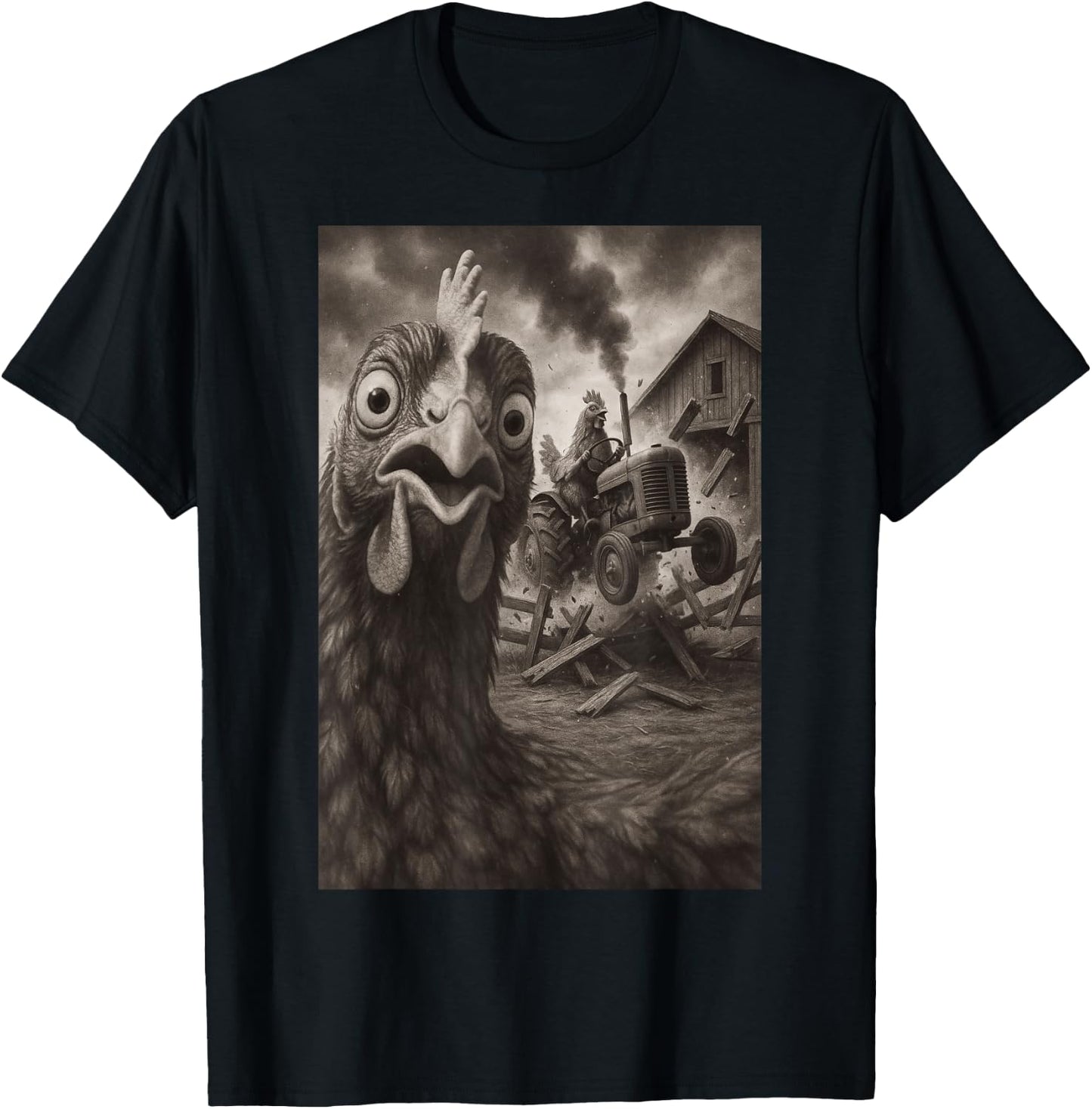 Chicken Tractor Rampage Funny Bird Art T-Shirt - T-Shirt | Black