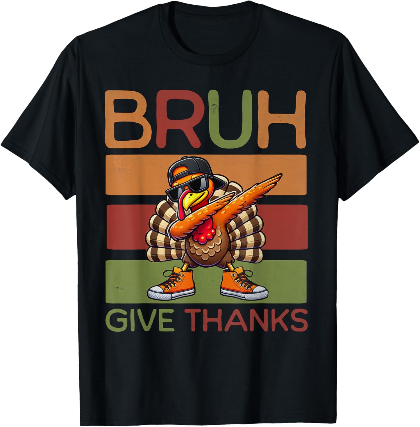 Bruh Give Thanks Retro Dabbing Turkey Thanksgiving Boys Kids T-Shirt - T-Shirt | Black