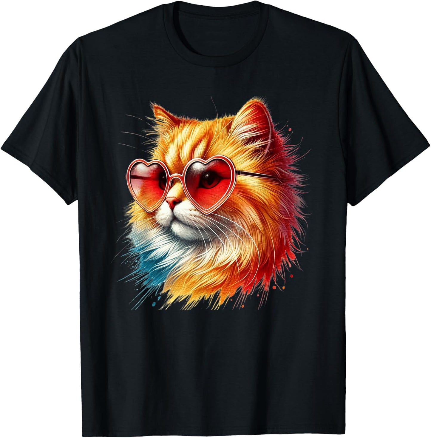 Cute Valentines Day Orange Cat Heart Sunglasses Women Men T-Shirt - T-Shirt | Black