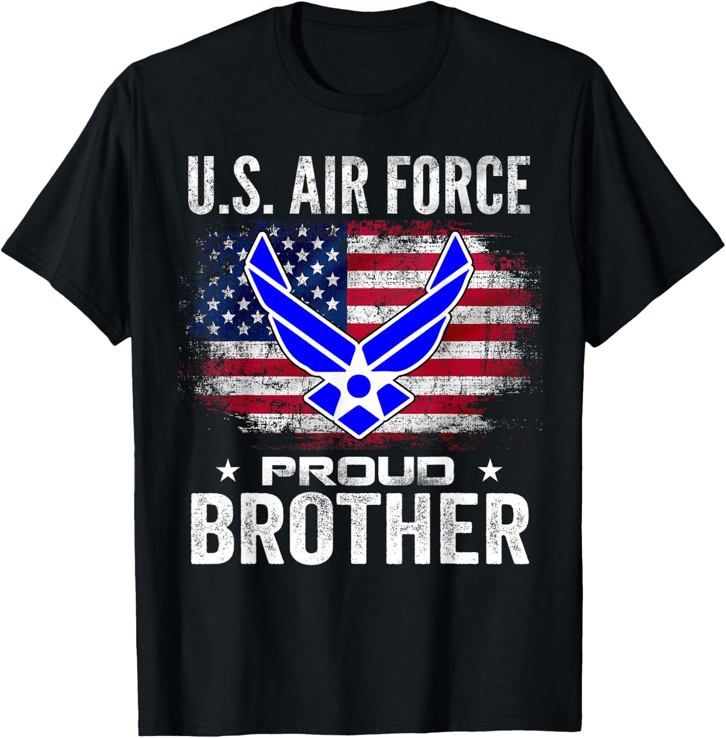 U.S Air Force Proud Brother With American Flag Gift Veteran T-Shirt - T-Shirt | Black