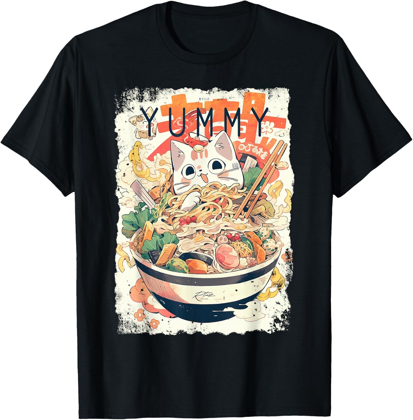 Ramen Nudeln Katze Japan Y2K Kawaii Retro Katzen Manga Anime T-Shirt - T-Shirt | Black