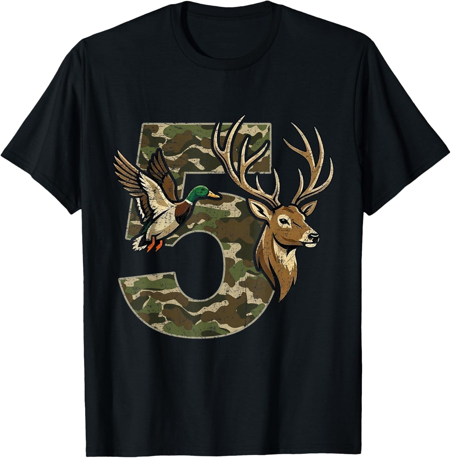 5 Years Old 5th Birthday for Boys Girls Camouflage Hunting T-Shirt - T-Shirt | Black