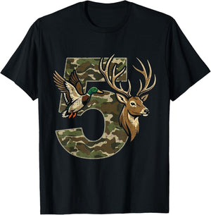 5 Years Old 5th Birthday for Boys Girls Camouflage Hunting T-Shirt - T-Shirt | Black