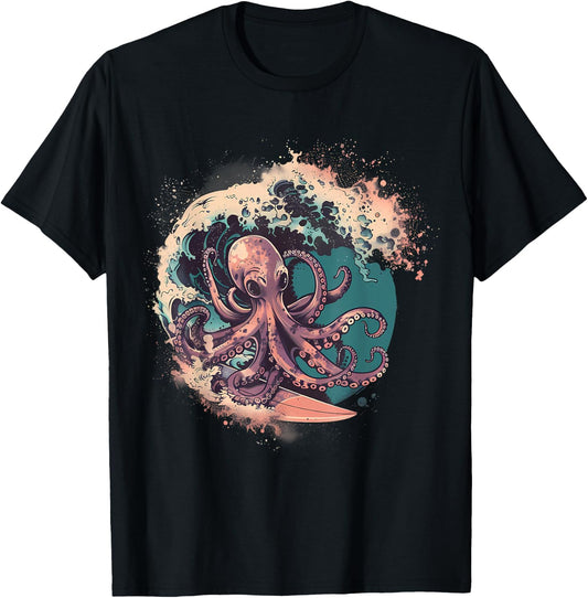 Cthulhu Sea Monster Ocean Sea Animal Octopus Lover Surfing T-Shirt - T-Shirt | Black