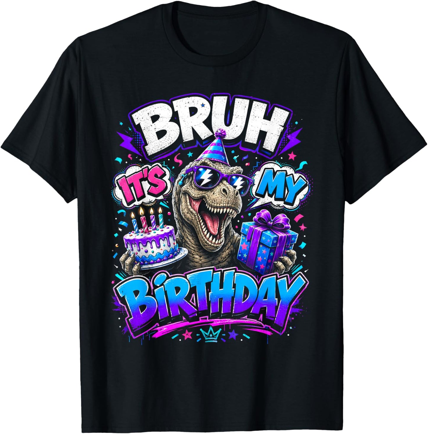 Bruh Its My Birthday Dinosaur T-rex Men Boy Kids Funny Party T-Shirt - T-Shirt | Black