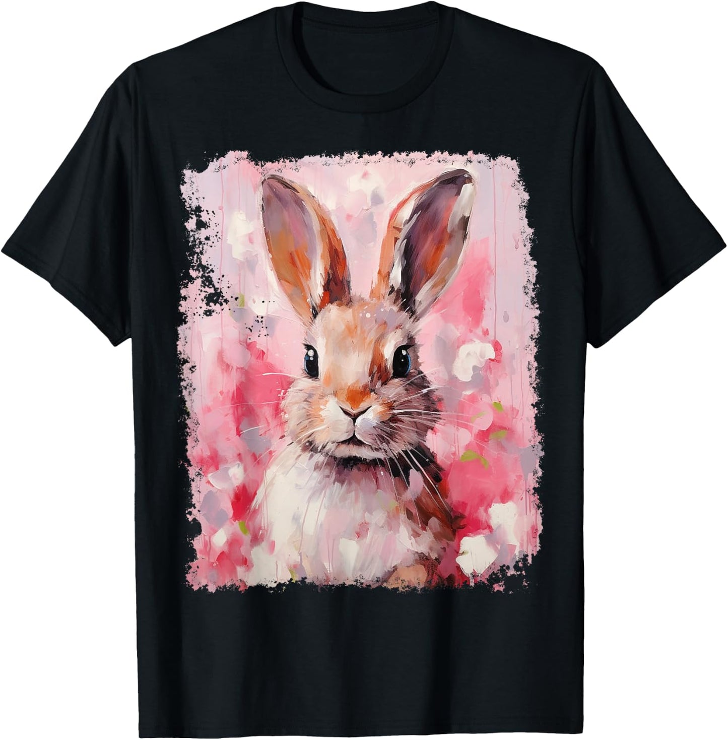 Pop Art Colorful Bunny Rabbit Pink T-Shirt - T-Shirt | Black