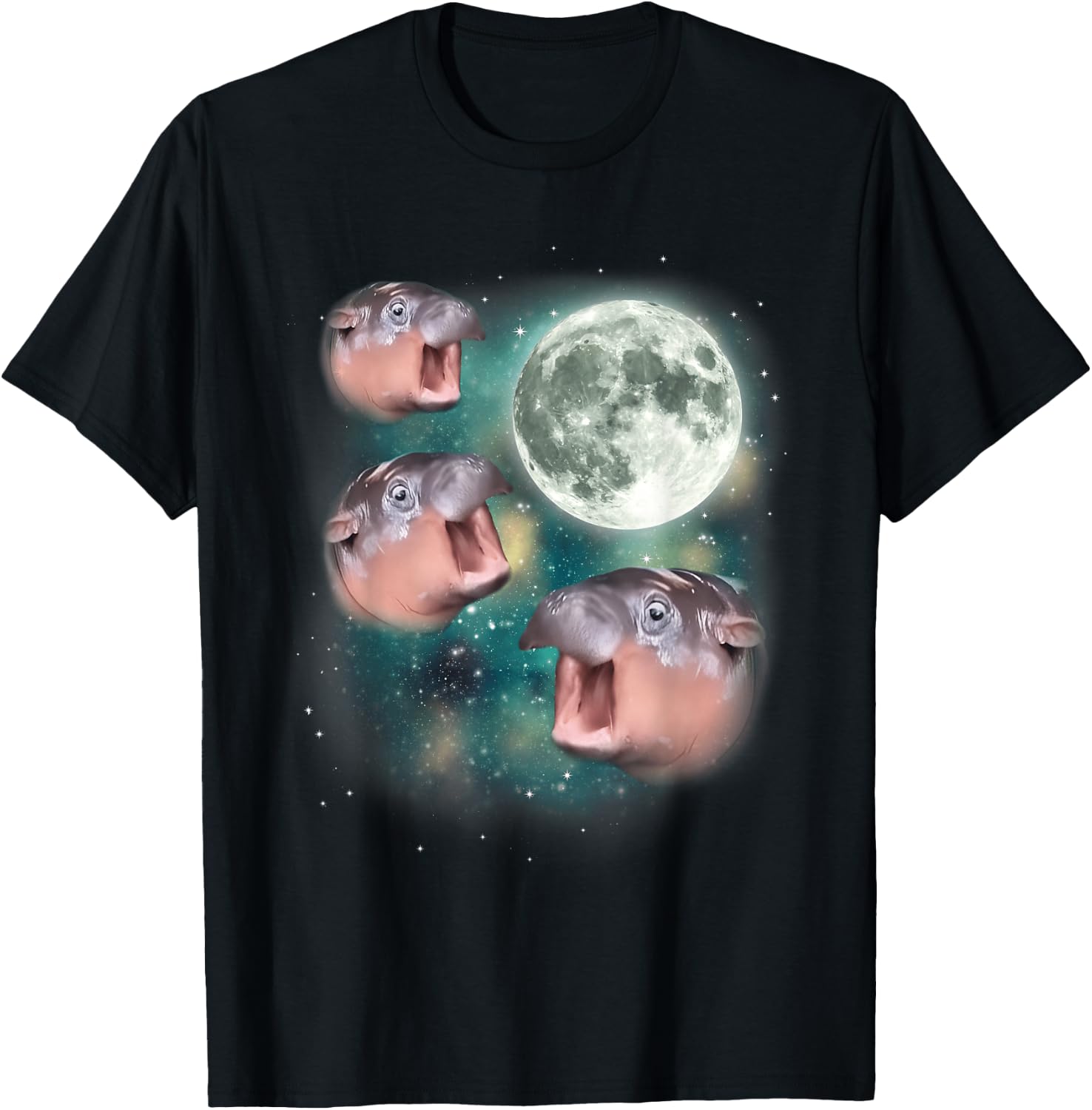 3 Moon-Deng | Baby Hippo Meme Funny Hippo Animal , black T-Shirt - T-Shirt | Black