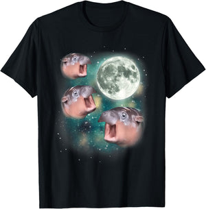 3 Moon-Deng | Baby Hippo Meme Funny Hippo Animal , black T-Shirt - T-Shirt | Black