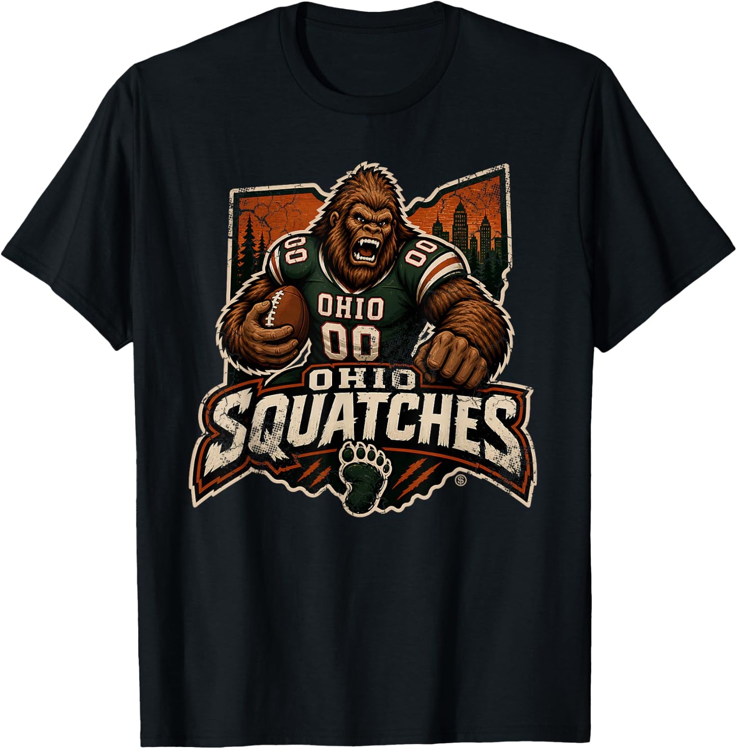Ohio Big Foot Squatches Sasquatch Football Funny Humor T-Shirt - T-Shirt | Black