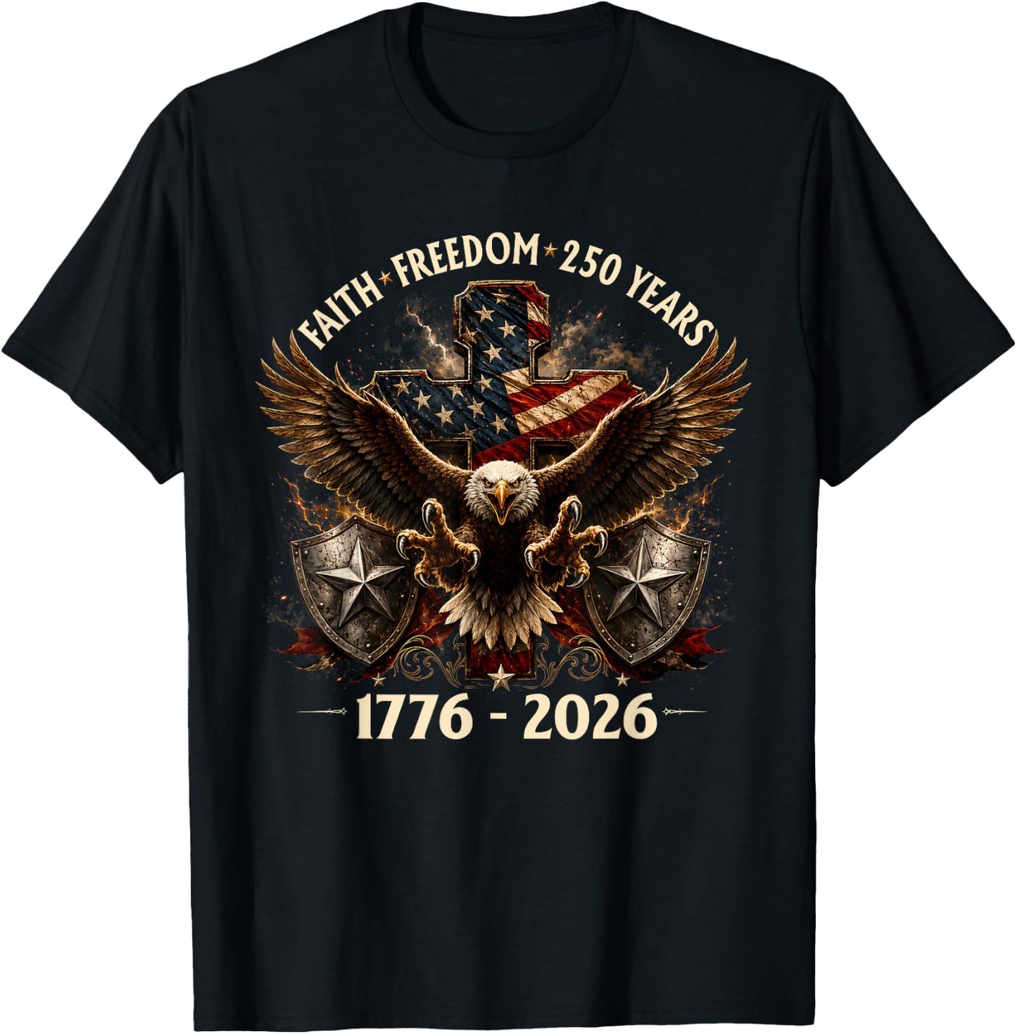Faith Freedom America 250th Anniversary USA Christian Men T-Shirt - T-Shirt | Black