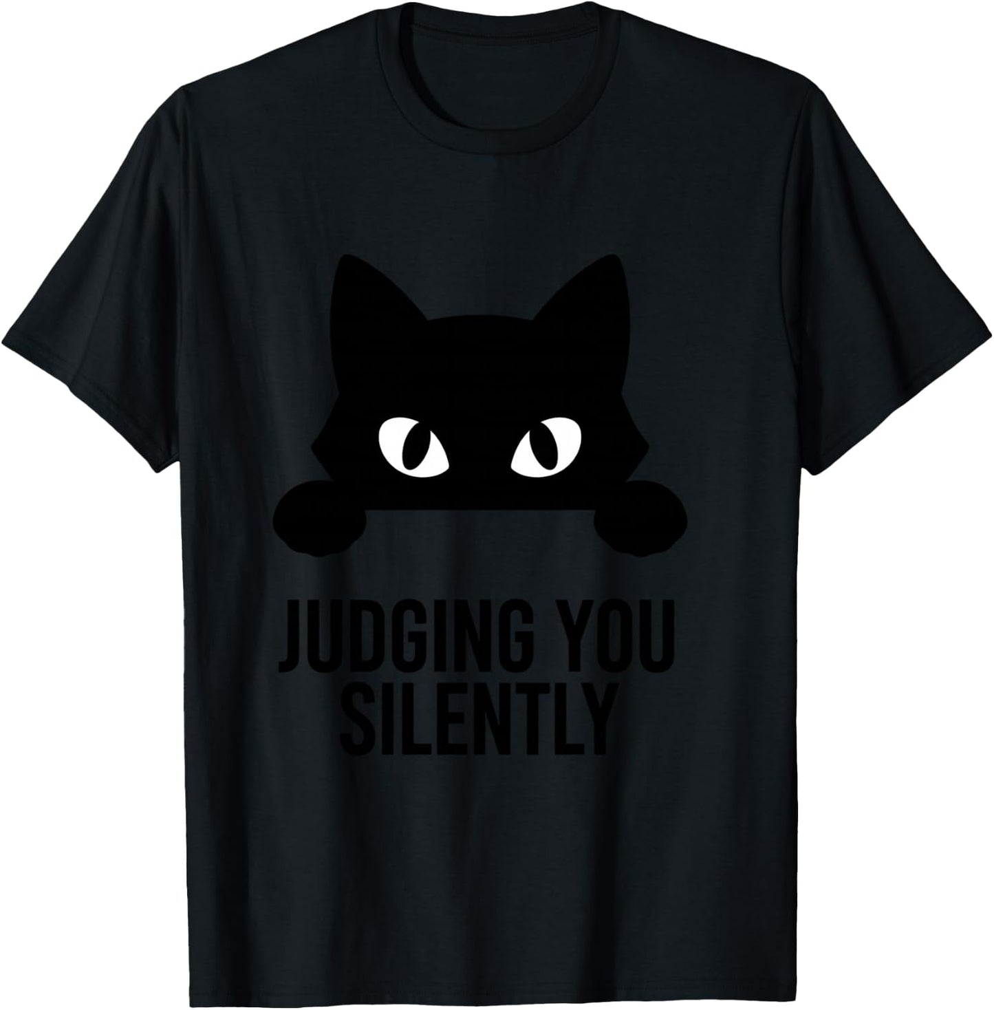 Black Cute Cat Eyes Minimalist Funny Judging You Silently T-Shirt - T-Shirt | Black