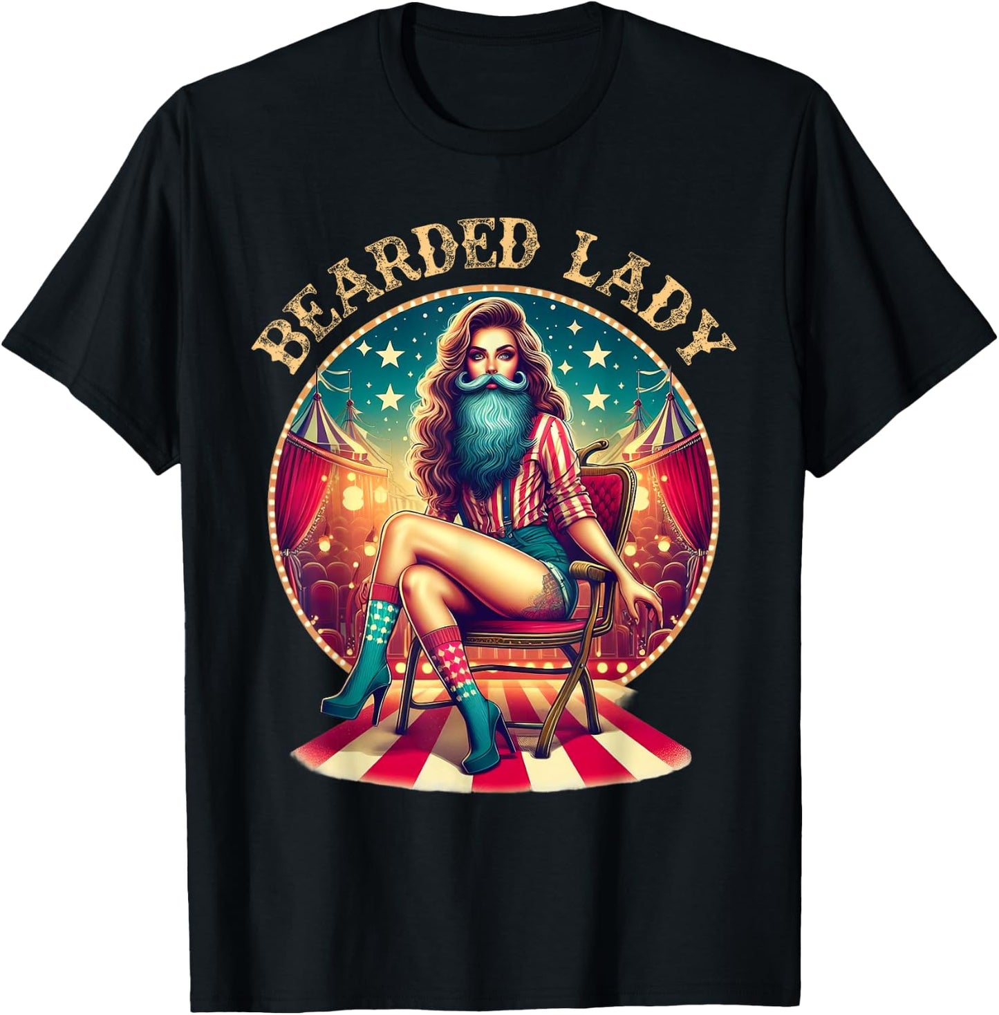 Bearded Lady Costume Circus Crew Vintage Carnival Party T-Shirt - T-Shirt | Black