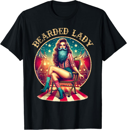 Bearded Lady Costume Circus Crew Vintage Carnival Party T-Shirt - T-Shirt | Black