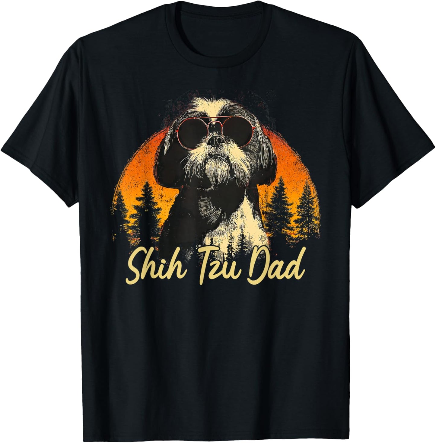 Best Shih Tzu Dad Vintage Fathers Day Dog Lover Men Women T-Shirt - T-Shirt | Black