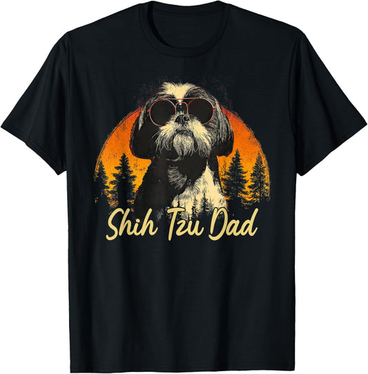 Best Shih Tzu Dad Vintage Fathers Day Dog Lover Men Women T-Shirt - T-Shirt | Black