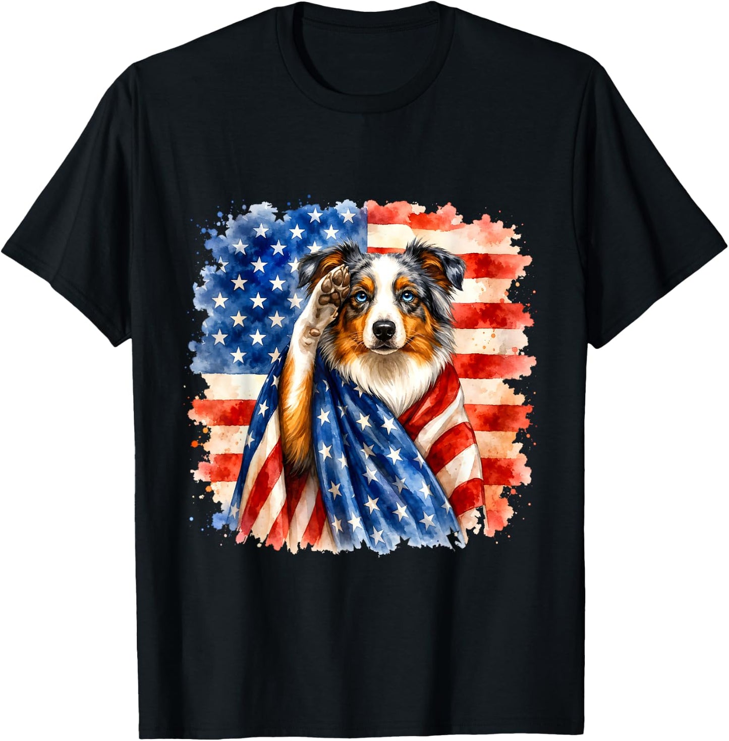 Vintage Australian Shepherd Patriot T-Shirt - T-Shirt | Black