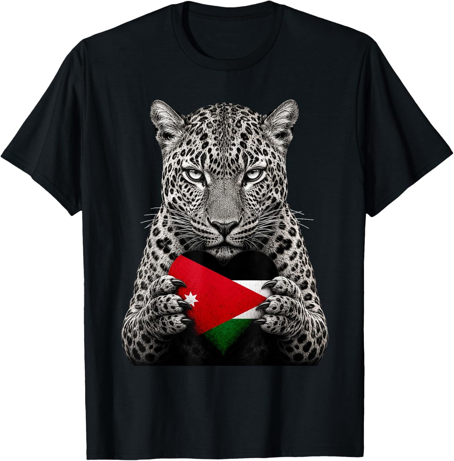 Jordan Flag Heart Pride Country Heritage Leopard Jordanian T-Shirt - T-Shirt | Black