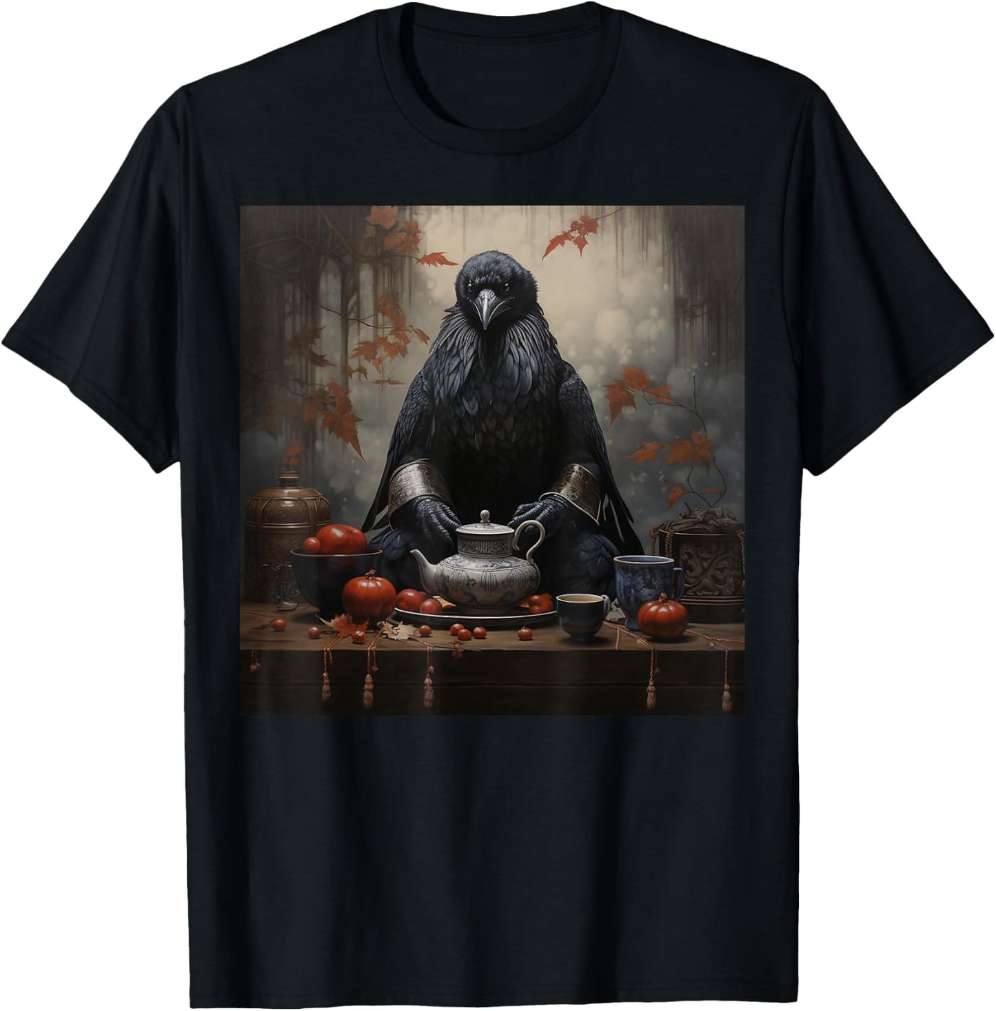 Japanese Art Japanese Woodblock Art Print Tea Ceremony Crow T-Shirt - T-Shirt | Black