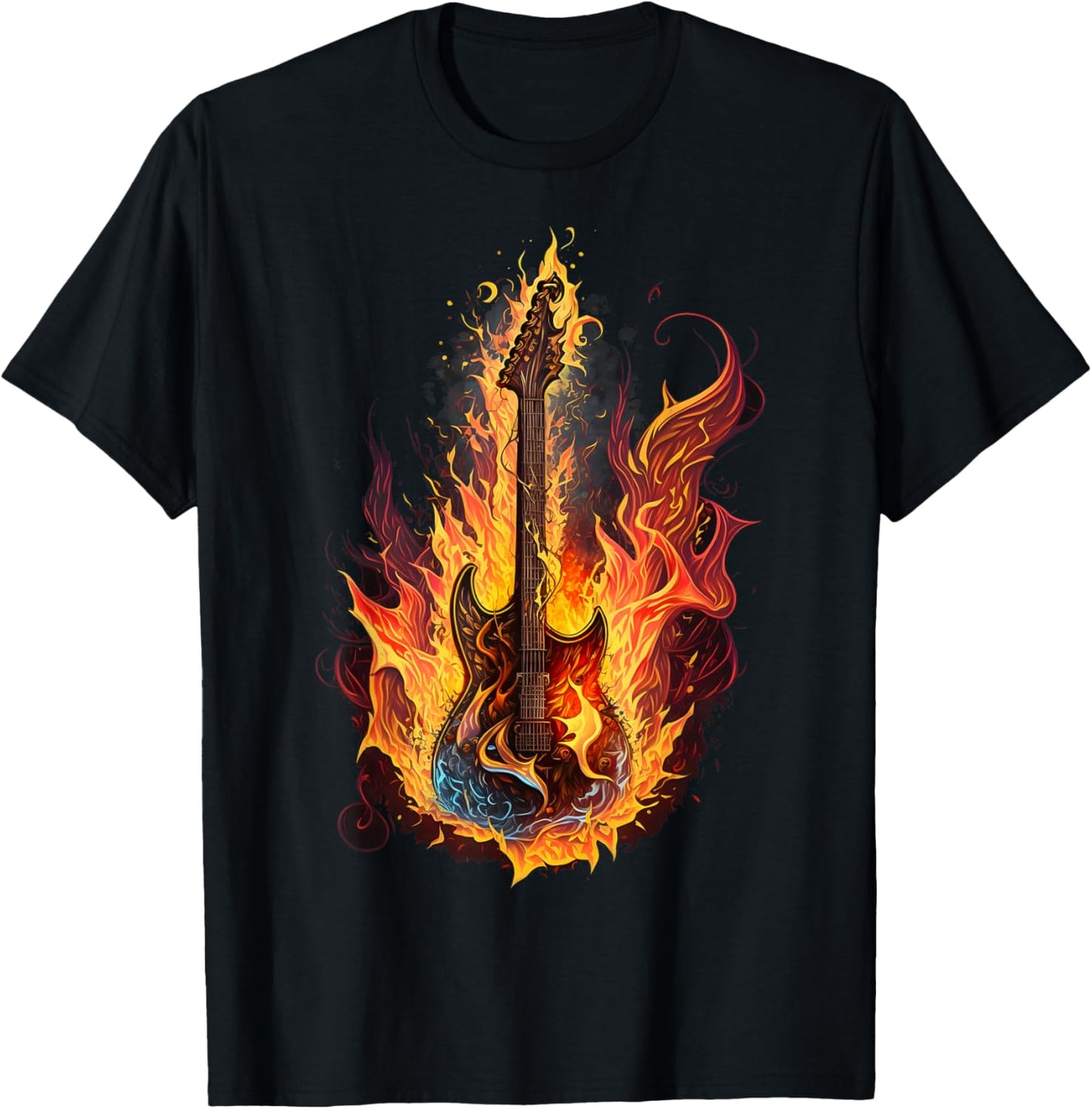 Fire Guitar Described with Flames and Smoke T-Shirt - T-Shirt | Black