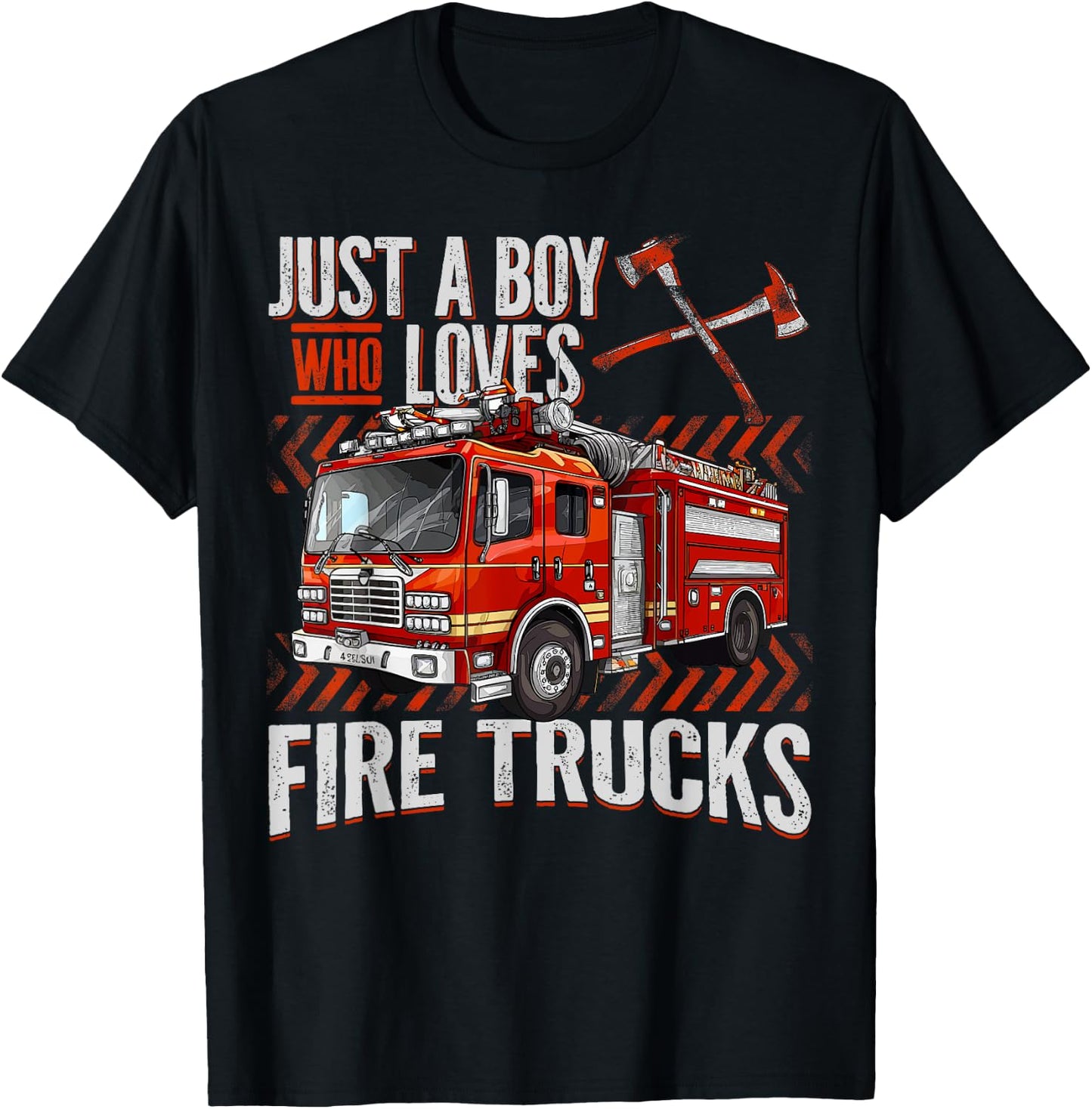 Firefighter Truck Lovers Just A Boy Who Loves Fire Trucks T-Shirt - T-Shirt | Black