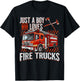 Firefighter Truck Lovers Just A Boy Who Loves Fire Trucks T-Shirt - T-Shirt | Black