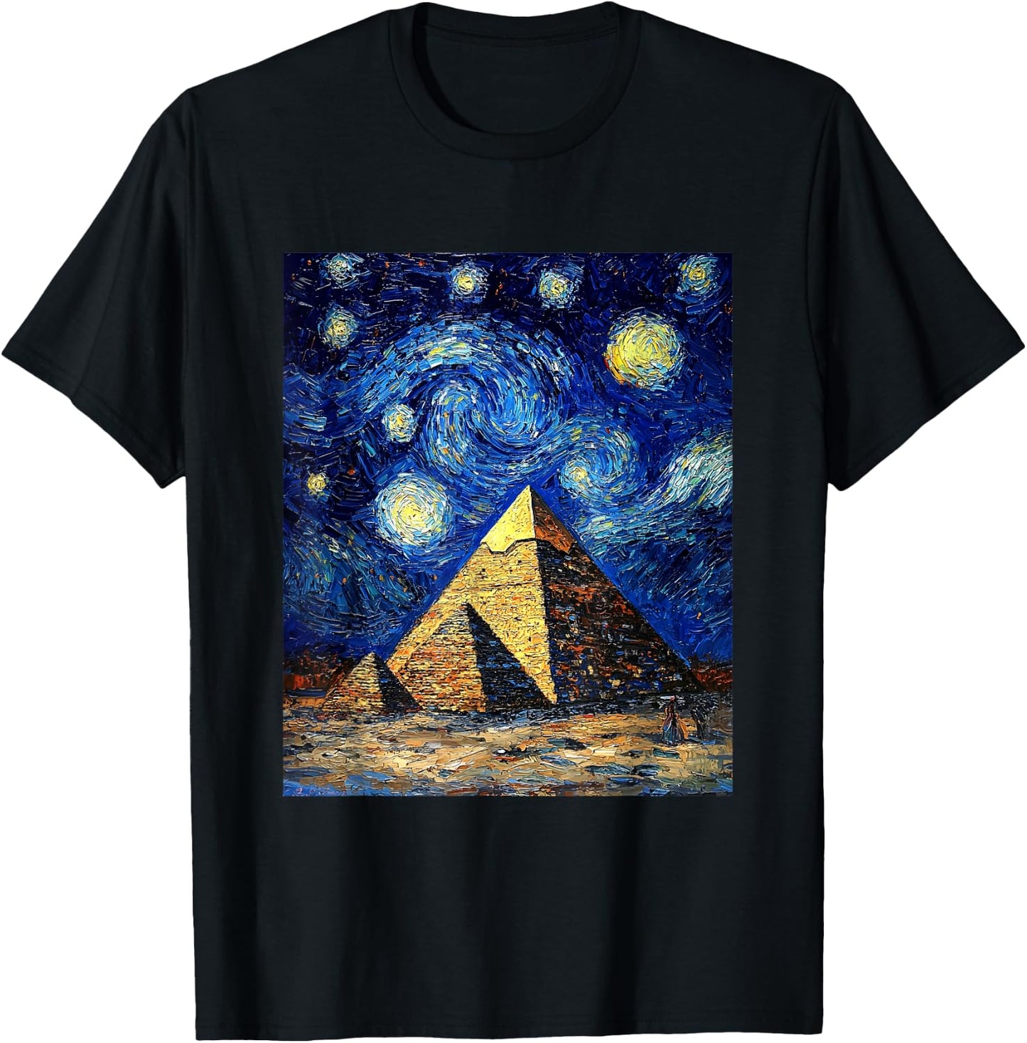 Pyramid Egyptian Egypt - Van Gogh Style - Starry Night T-Shirt - T-Shirt | Black