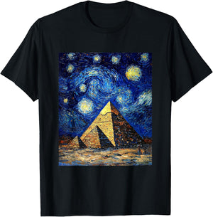 Pyramid Egyptian Egypt - Van Gogh Style - Starry Night T-Shirt - T-Shirt | Black