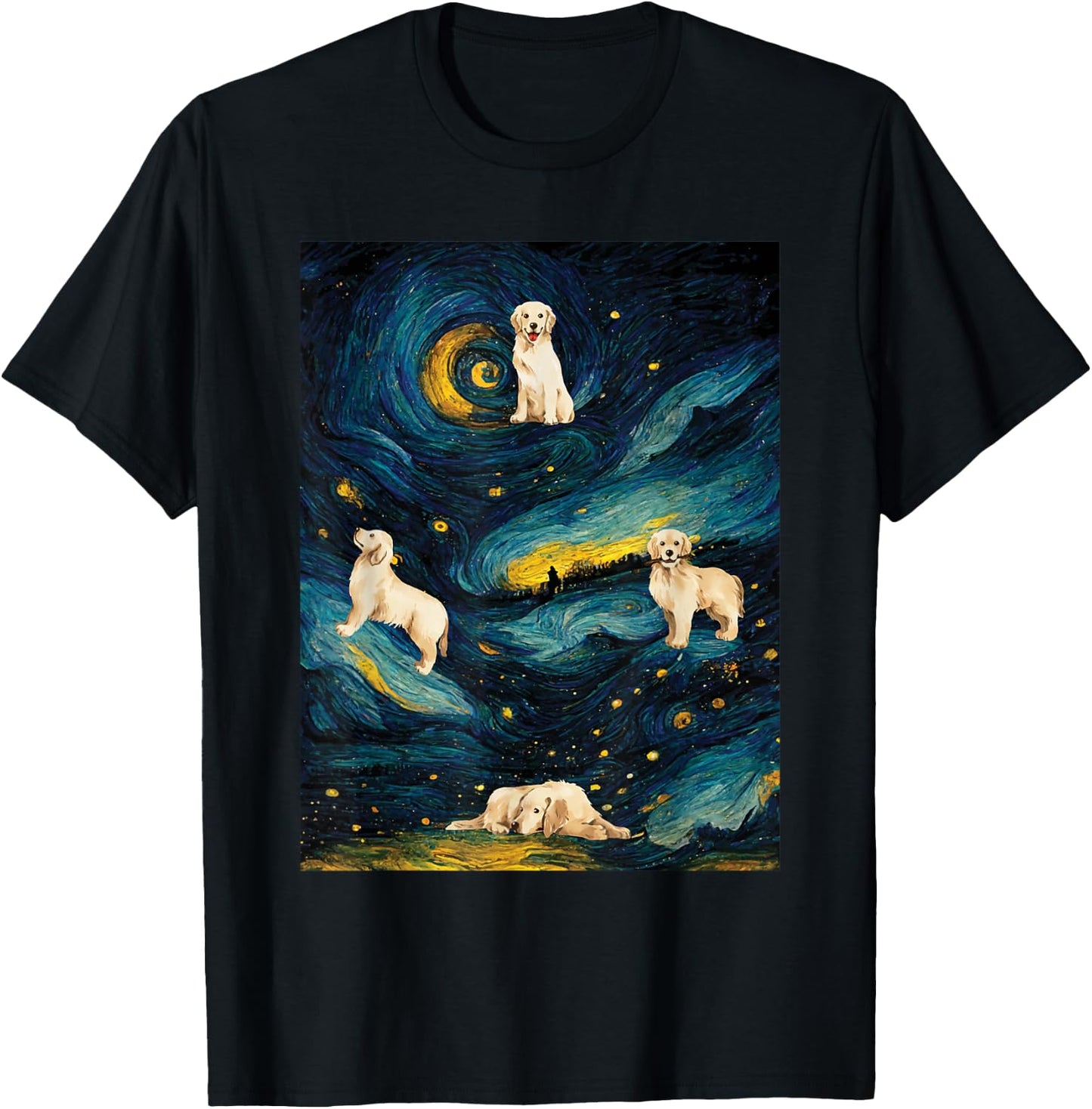 Starry Night Golden Retriever Dog - Canine Lover Pet Owner Men Women Girls Kids T-Shirt - T-Shirt | Black