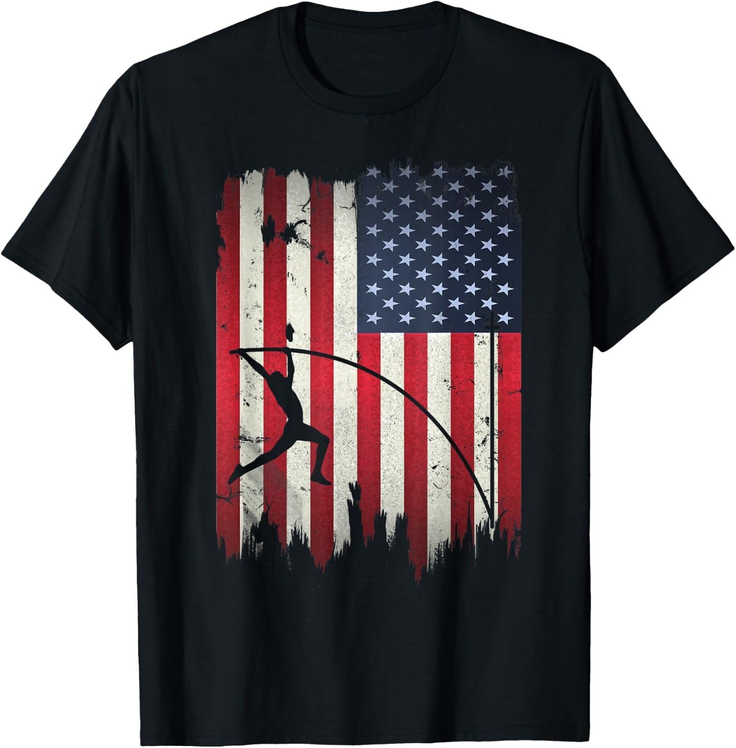 Pole Vault USA American Flag 4th of July Jump Sports Gift T-Shirt - T-Shirt | Black