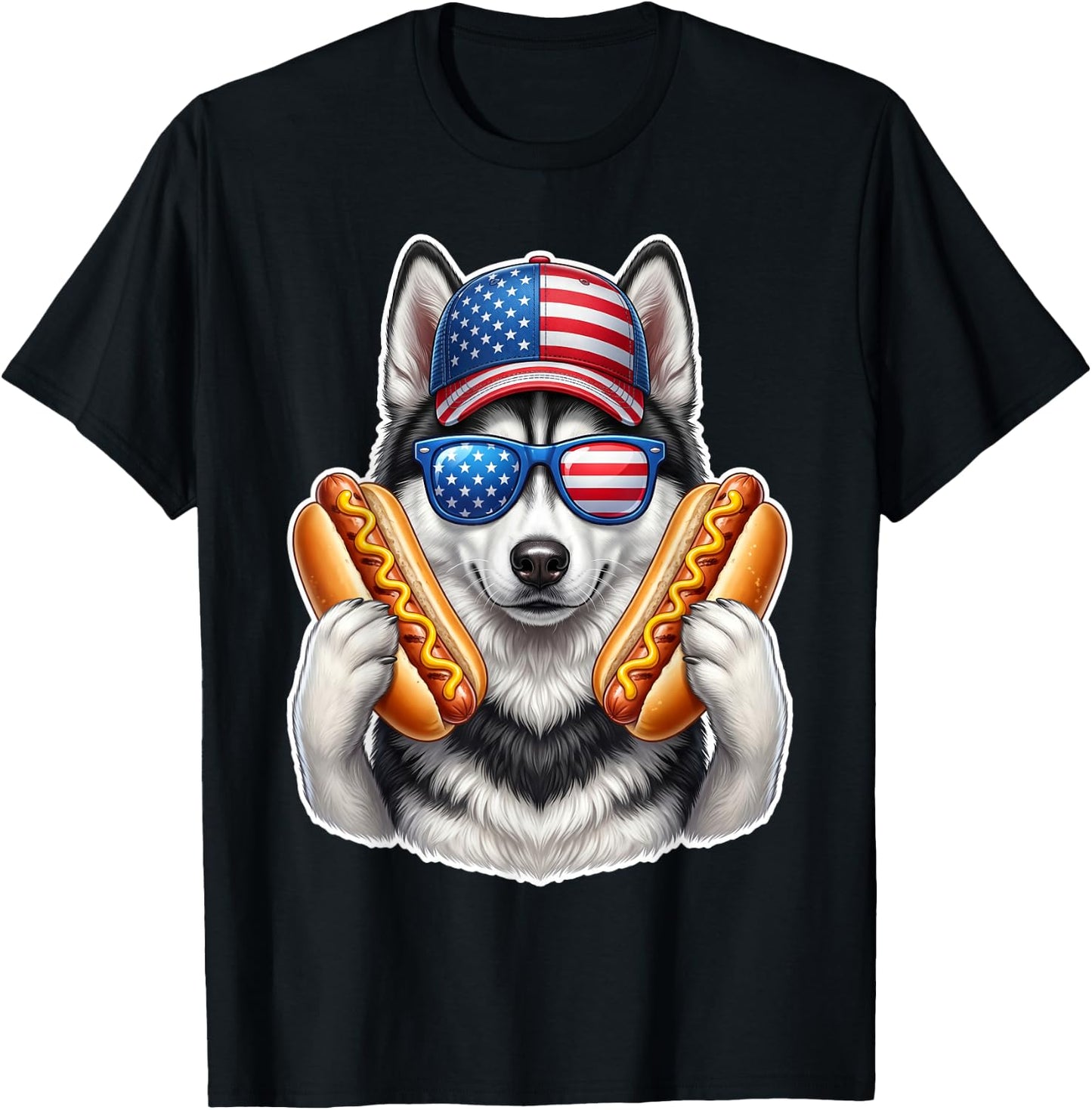 4th of July Hotdog Siberian Husky Funny Patriotic USA Flag T-Shirt - T-Shirt | Black